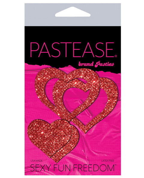 Pastease Glitter Peek A Boob Hearts - Red O-s