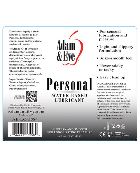 Adam & Eve Personal Water Based Lube - 8oz