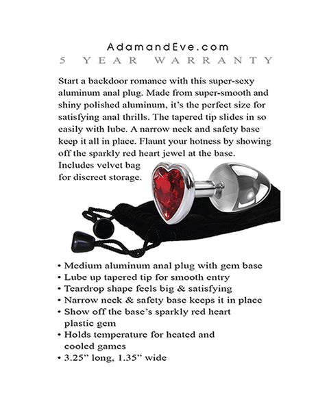 Adam & Eve Red Heart Gem Anal Plug - Medium Red-chrome