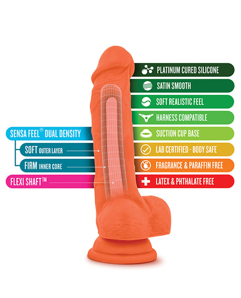 Blush Neo Elite 7.5" Silicone Dual Density Cock W-balls - Neon Orange