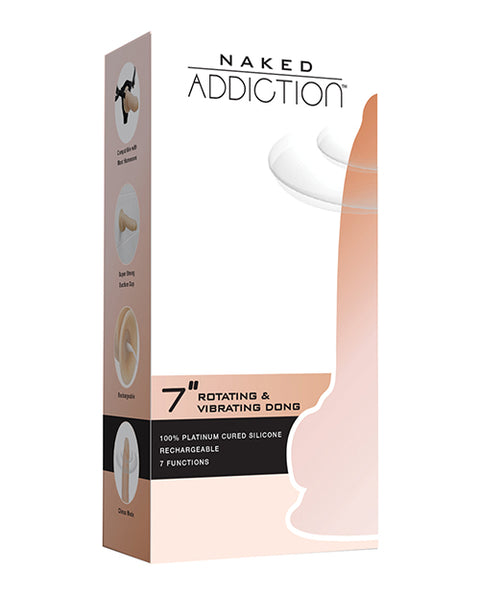 Naked Addiction 7" Rotating & Vibrating Dong W-remote - Flesh