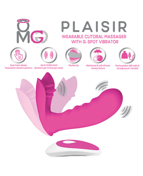 Omg Plaisir Wearable Clitoral Massager W-g-spot Vibrator - Pink