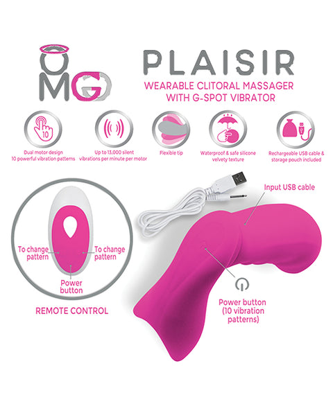Omg Plaisir Wearable Clitoral Massager W-g-spot Vibrator - Pink