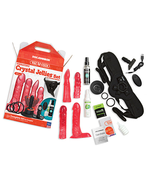 Vac-u-lock Vibrating Crystal Jellies Set W-wireless Remote - Pink