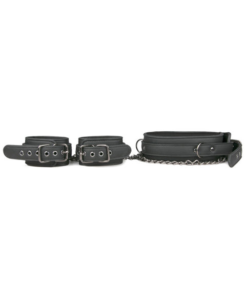 Easy Toys Faux Leather Collar W-anklecuff - Black