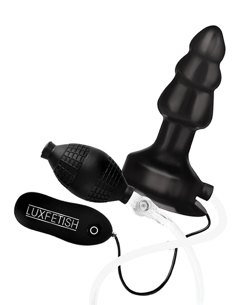 Lux Fetish 4" Inflatable Vibrating Butt Plug W-suction Base - Black