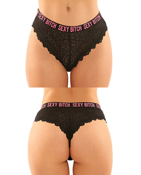 Vibes Buddy Sexy Bitch Lace Panty & Micro Thong Black-pnk L-xl