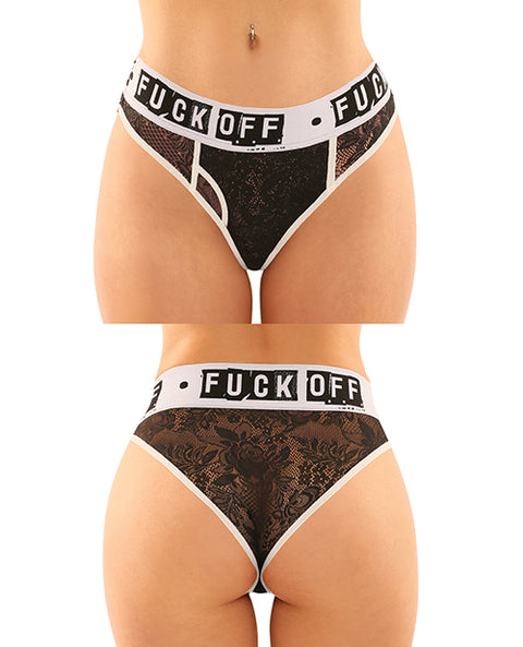 Vibes Buddy Fuck Off Lace Boy Brief & Lace Thong Black S-m