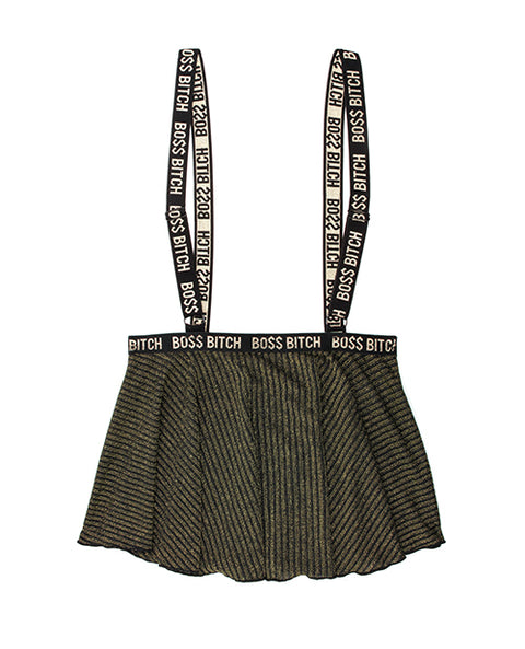 Vibes Boss Bitch Suspender Skirt Black-gold L-xl