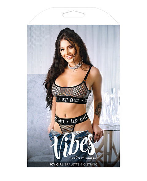 Vibes Icy Girl Metallic Fishnet Bralette & G-string Black S-m