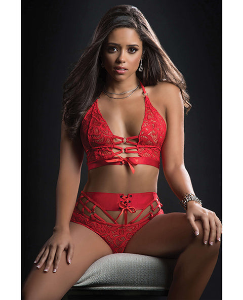 O Ring Halter Top & Boyshort Candy Red O-s