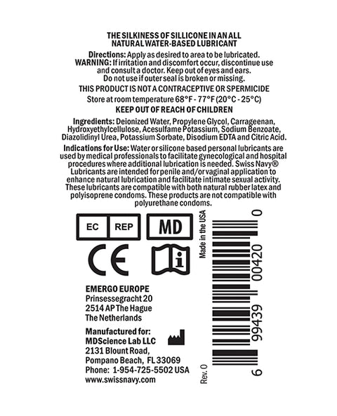 Swiss Navy Premium All Natural Lubricant - 1 Oz Bottle