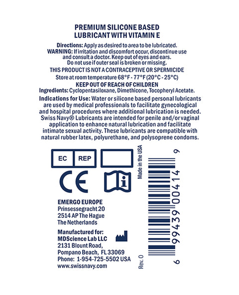 Swiss Navy Premium Silicone Lubricant - 1 Oz Bottle