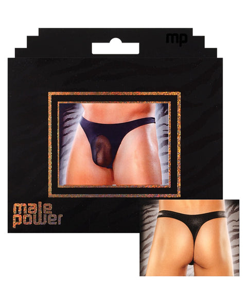 Male Power Sheer Nylon Lycra Pouch Thong Black L-xl