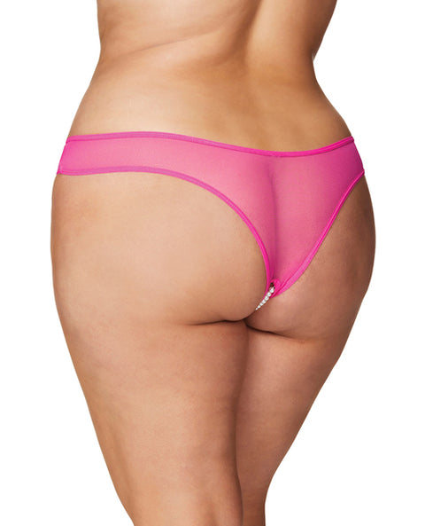 Crotchless Thong W-pearls Hot Pink 1x-2x