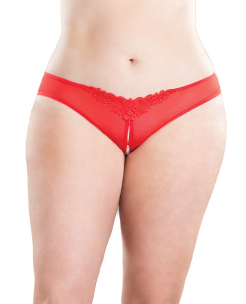 Crotchless Thong W-pearls Red 3x-4x