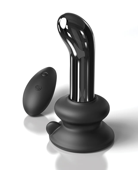 Icicles No. 84 Hand Blown Glass Vibrating Butt Plug W-remote - Black