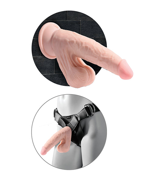 King Cock Plus 7" Triple Density Cock W-swinging Balls - Ivory