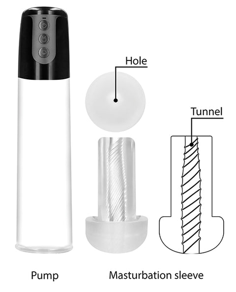 Shots Pumped Automatic Cyber Pump Masturbation Sleeve W-free Silicone Cock Ring - Clear