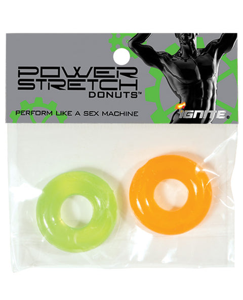 Ignite Power Stretch Donut Cock Ring - Orange-green Pack Of 2