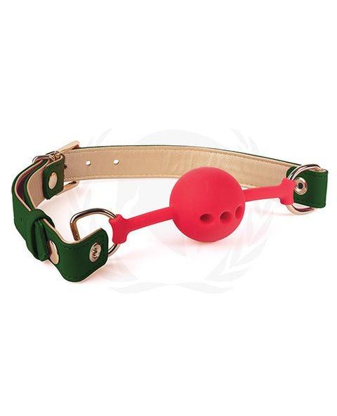 Spartacus Silicone Ball Gag W-green Gold Pu Straps - 46 Mm