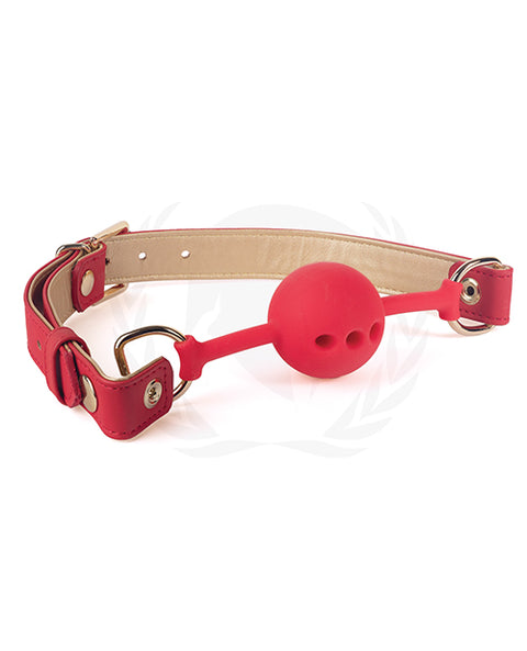 Spartacus Silicone Ball Gag W-red Gold Pu Straps - 46 Mm