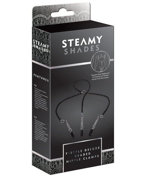 Steamy Shades Y-style Deluxe Beaded Nipple Clamps - Black-silver