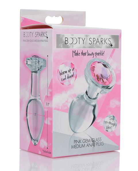 Booty Sparks Pink Gem Glass Anal Plug - Medium