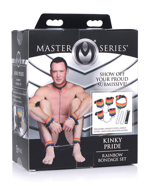 No Eta Master Series Kinky Pride Rainbow Bondage Set - Wrist & Ankle Cuffs & Collar W-leash