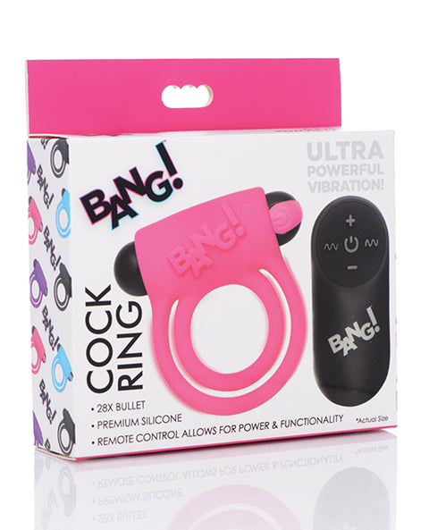 Bang! Vibrating Cock Ring & Bullet W-remote Control - Pink
