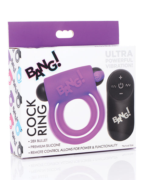 Bang! Vibrating Cock Ring & Bullet W-remote Control - Purple