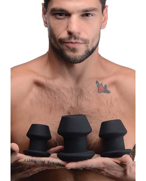 Master Series Gape-grommets 3 Pc Hollow Silicone Anal Dilator Set - Black