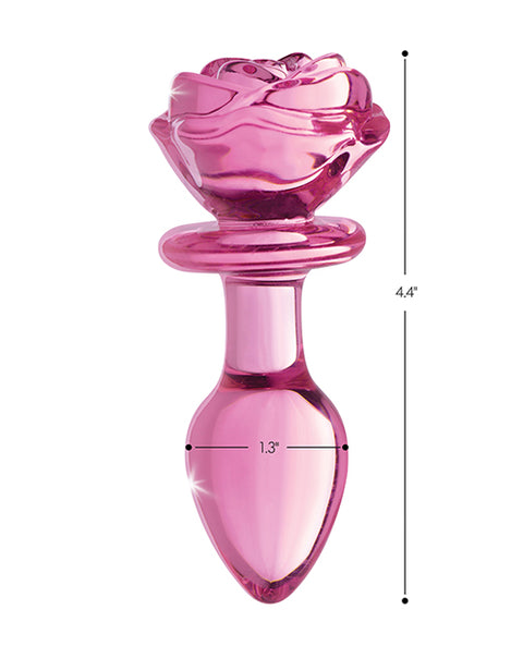 Booty Sparks Pink Rose Glass Anal Plug - Medium