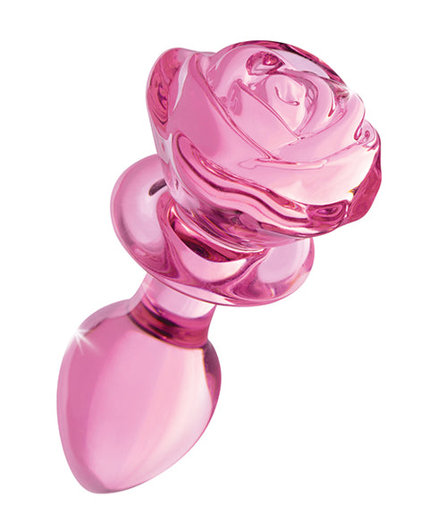 Booty Sparks Pink Rose Glass Anal Plug - Medium