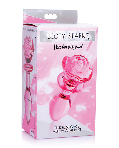 Booty Sparks Pink Rose Glass Anal Plug - Medium